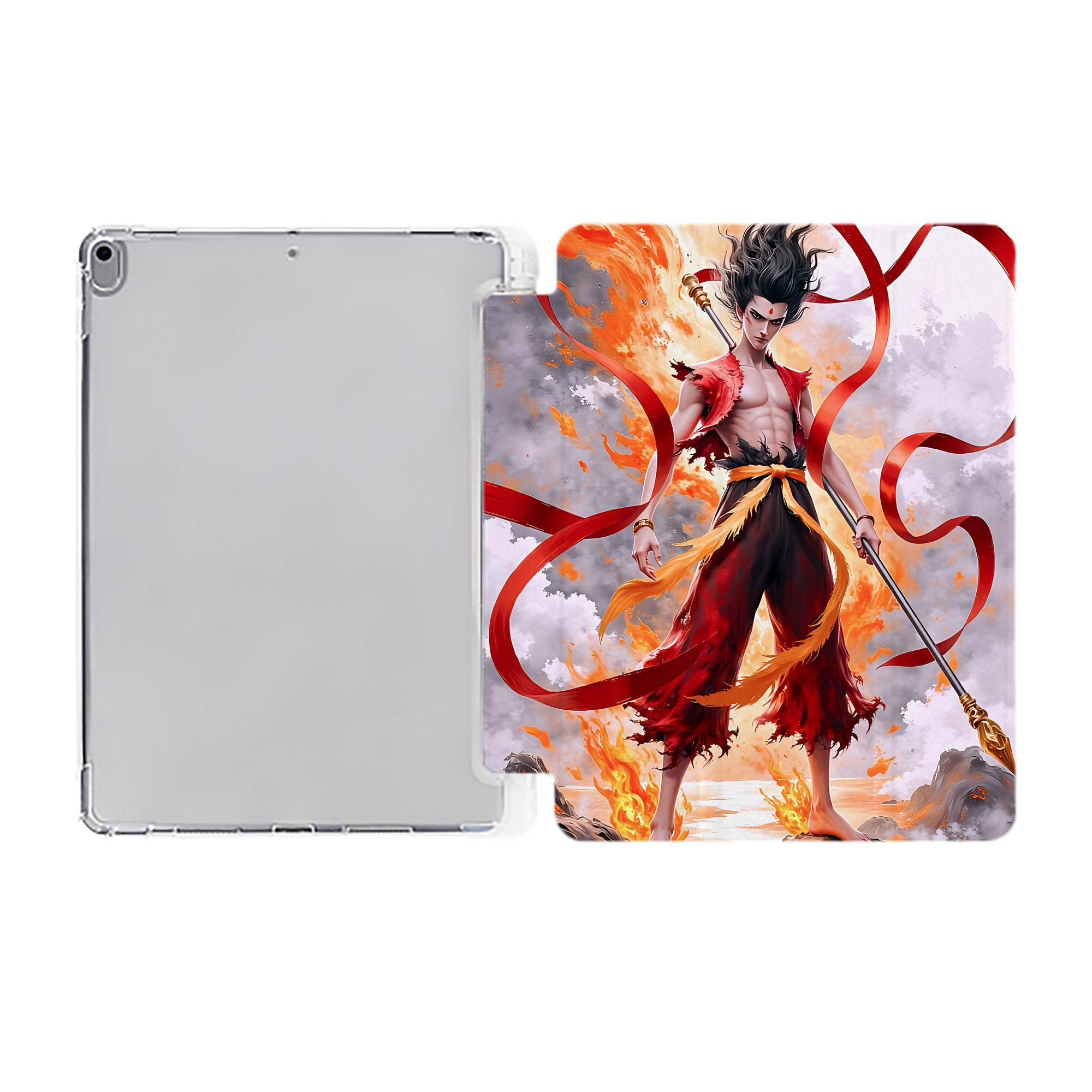 （画像用） Ne Zha 2 ナタ 魔童の大暴れ IPad ケース ペン収納付き 三つ折りスタンド PUレザー×シリコン 対応機種9.5/10.5/10.9インチ